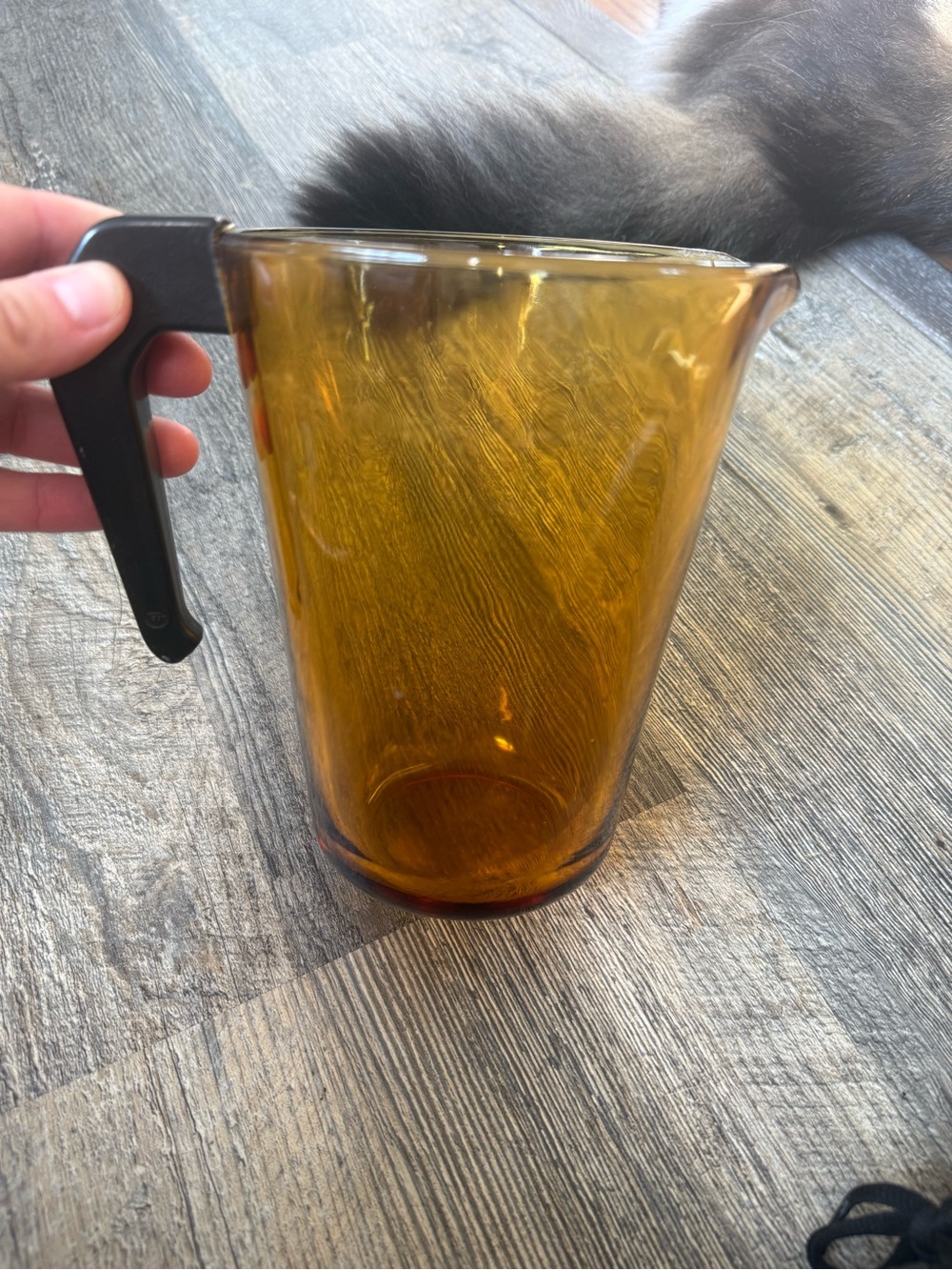 Vintage Vereco France amber pitcher with black handle